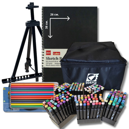 Набор для рисования с мольбертом и маркерами 204 цвета ARTONE-hobi-Art