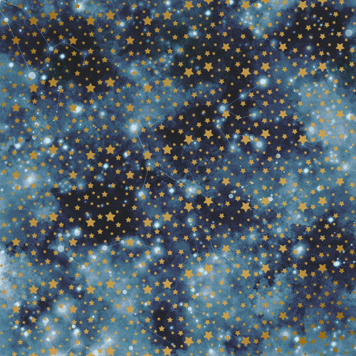 Лист односторонней бумаги с фольгированием, дизайн Golden stars, Mystical cosmos, 30,5см х 30,5см