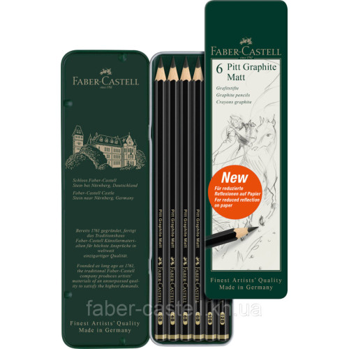 Набор матовых чернографитных карандашей Faber-Castell Pitt Graphite Matt, в метал. кор. 6 шт (2В-12В) 115207