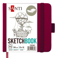 Скетчбук SANTI для графики 12x12см 100 л. твердая обложка PU 110г/м2сливовий