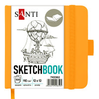 Скетчбук SANTI для графіки 12x12 см 100 арк. тверда обкладинка PU 110 г/м² жовтий