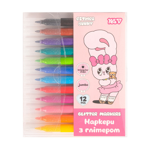 Фломастеры Yes 12 цветов Esther Bunny глиттер