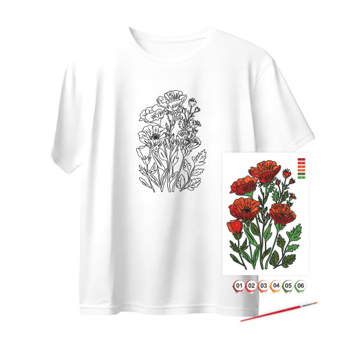 Футболка-розмальовка Квіткова Мелодія, бавовна 100%, біла, розмір L, ROSA Talent
