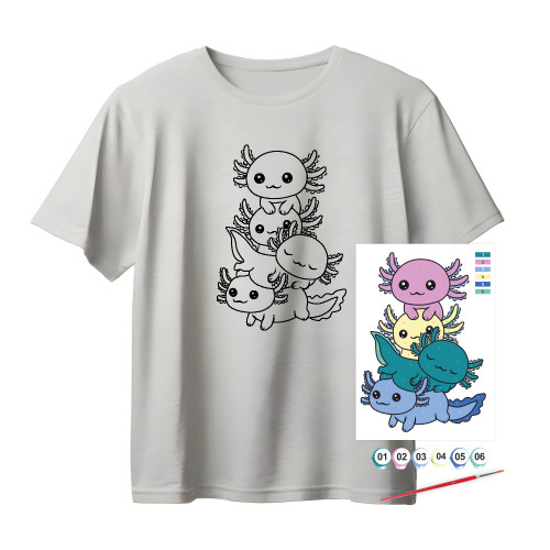 Футболка-розмальовка Axolotl Mood, бавовна 100%, сіра, розмір M, ROSA Talent