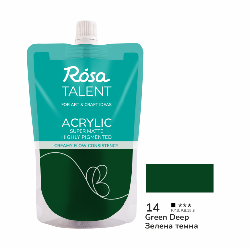 Краска акриловая Зеленая темная №14, 200 мл ROSA Talent