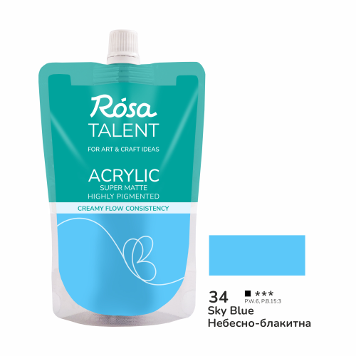 Краска акриловая Небесно-голубая №34, 200 мл ROSA Talent