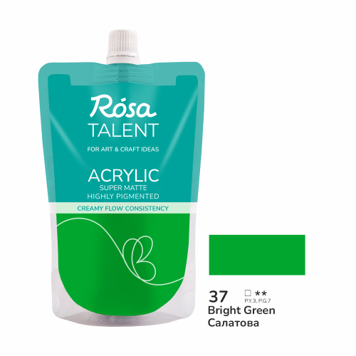 Краска акриловая Салатовая №37, 200 мл ROSA Talent