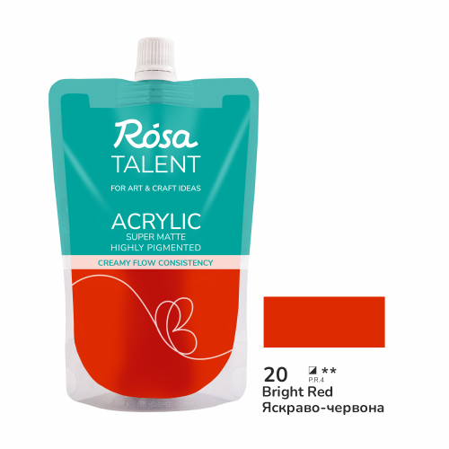 Краска акриловая Ярко-красная №20, 200 мл ROSA Talent