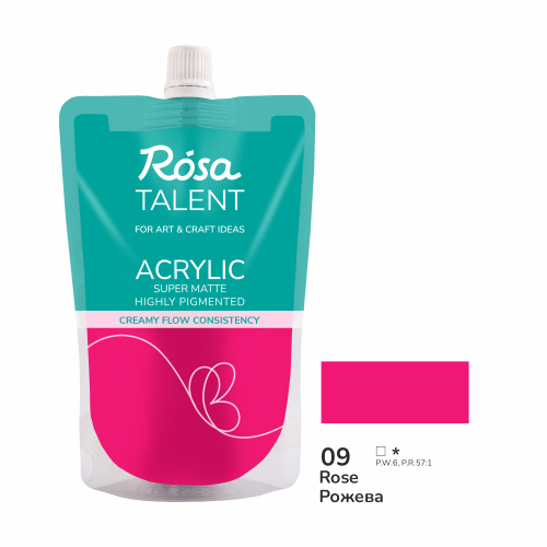 Краска акриловая Розовая №09, 200 мл ROSA Talent