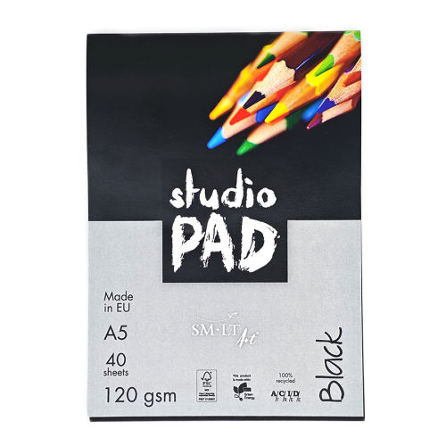Склейка для эскизов и рисунка Studio, А5, 120 г/м², 40 л, черная бумага, SM-LT Art