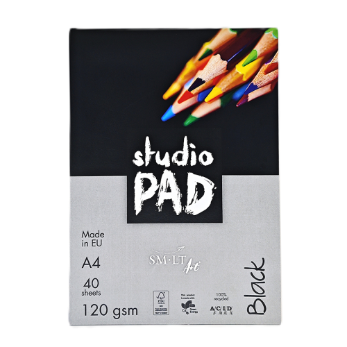 Склейка для эскизов и рисунка Studio, А4, 120 г/м², 40 л, черная бумага, SM-LT Art