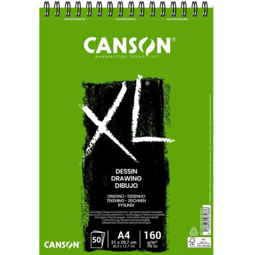 Альбом для рисунка на спирали XL, А4, 160 г/м², 50 л, белый цвет, Canson