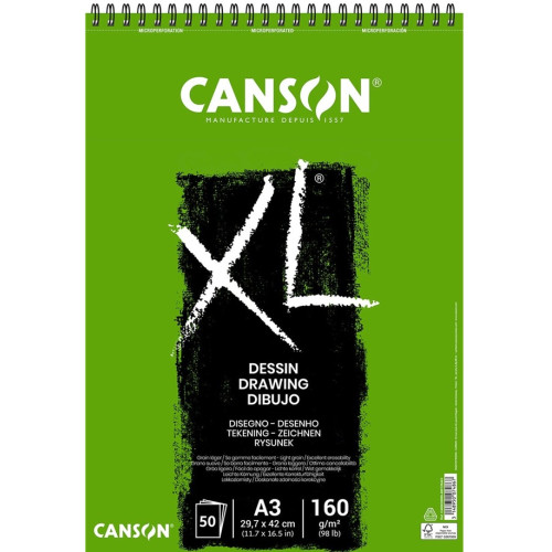 Альбом для рисунка на спирали XL, А3, 160 г/м², 50 л, белый цвет, Canson