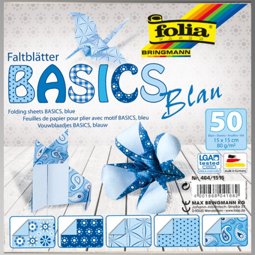 Бумага для оригами Folia Folding Papers 15x15 см, 50 листов, 80 г м 2, синий (464/1515)