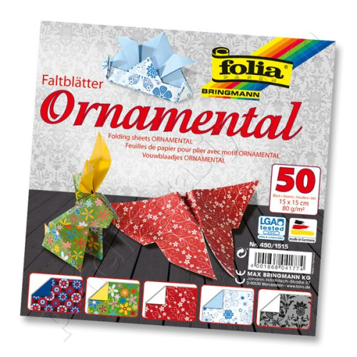 Бумага для оригами Folia Folding Papers Ornamental 15x15 см, 50 листов 80 г.м 2 (490/1515)