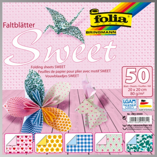 Бумага для оригами Folia серия Sweet 15х15 см, 50 листов 80 г.м 2 (491/1515)