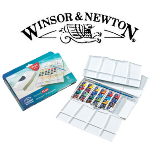 Акварельные краски набор Winsor & Newton Cotman 24 + кисть