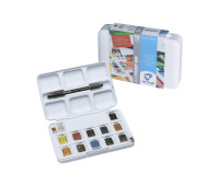 Набір акварельних фарб VAN GOGH Pocket box, 12 кювет+пензлик, пластик, Royal Talens